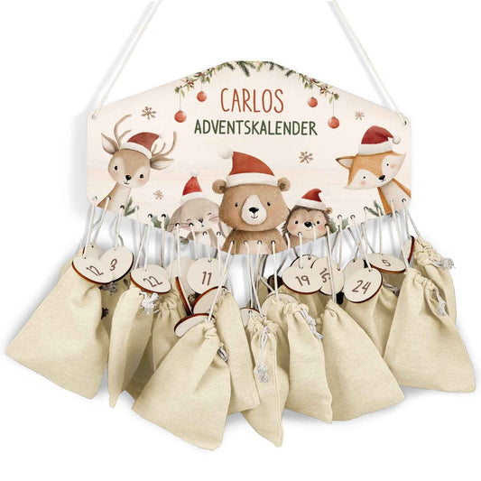 Personalisierter Adventskalender aus Holz mit Druckmotiv & Namen - Weihnachtsgruppe