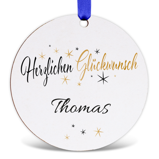 Geschenkanhänger aus Holz - Herzlichen Glückwunsch - Personalisiert mit Namen