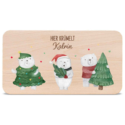 Frühstücksbrettchen zu Weihnachten - Eisbären - personalisiert mit Name