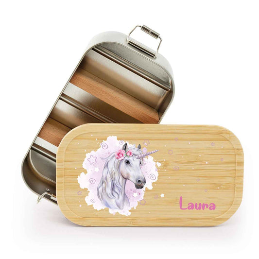 Brotdose mit Deckel für Kinder mit UV-Druck im "Einhorn" Design