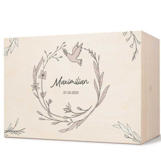 Bedruckte Erinnerungskiste zur Kommunion & Konfirmation - Kranz Minimal