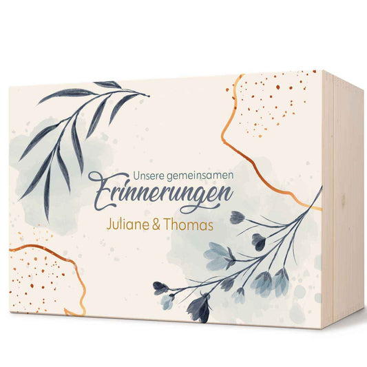 Erinnerungskiste mit UV-Druck im Unsere gemeinsamen Erinnerungen Design - Personalisiertes Geschenk zur Hochzeit