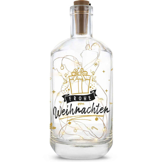 Flaschenlicht mit LED-Lichterkette und UV Druck - Goldenes Geschenk Design - Weihnachtsdekoration