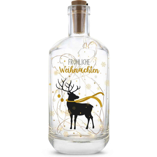 Flaschenlicht mit LED-Lichterkette und UV Druck - Hirsch Gold Design - Weihnachtsdekoration