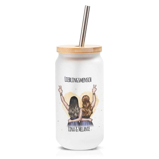 Glasbecher mit Bambusdeckel & Trinkhalm - Konfiguration Freundin