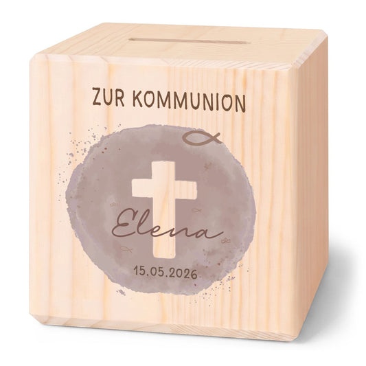 Spardose aus Holz - Farbfleck