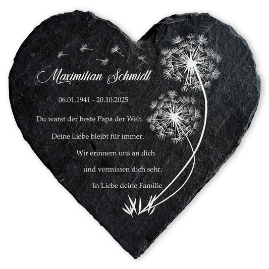 Bedrucktes Schieferherz - Pusteblume - Personalisiertes Geschenk