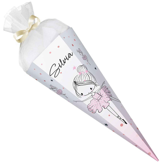 Bedruckte Schultüte mit Namen - Ballerina