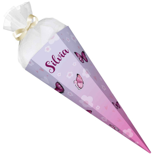 Bedruckte Schultüte mit Namen - Schmetterling