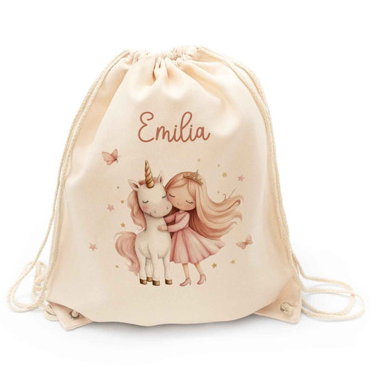 Turnbeutel mit Kindermotiv - Prinzessin & Einhorn - für Kinder