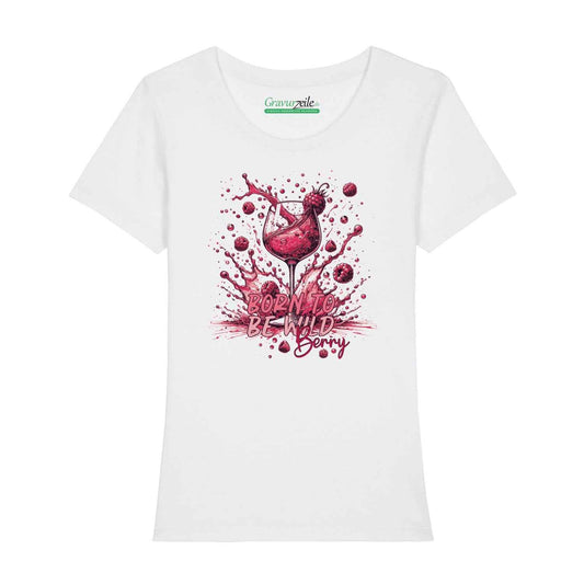 Bedrucktes T-Shirt für Damen - Born to be wild berry