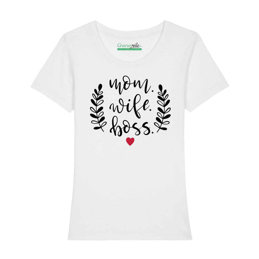 Bedrucktes T-Shirt für Damen - Mom. Wife. Boss.