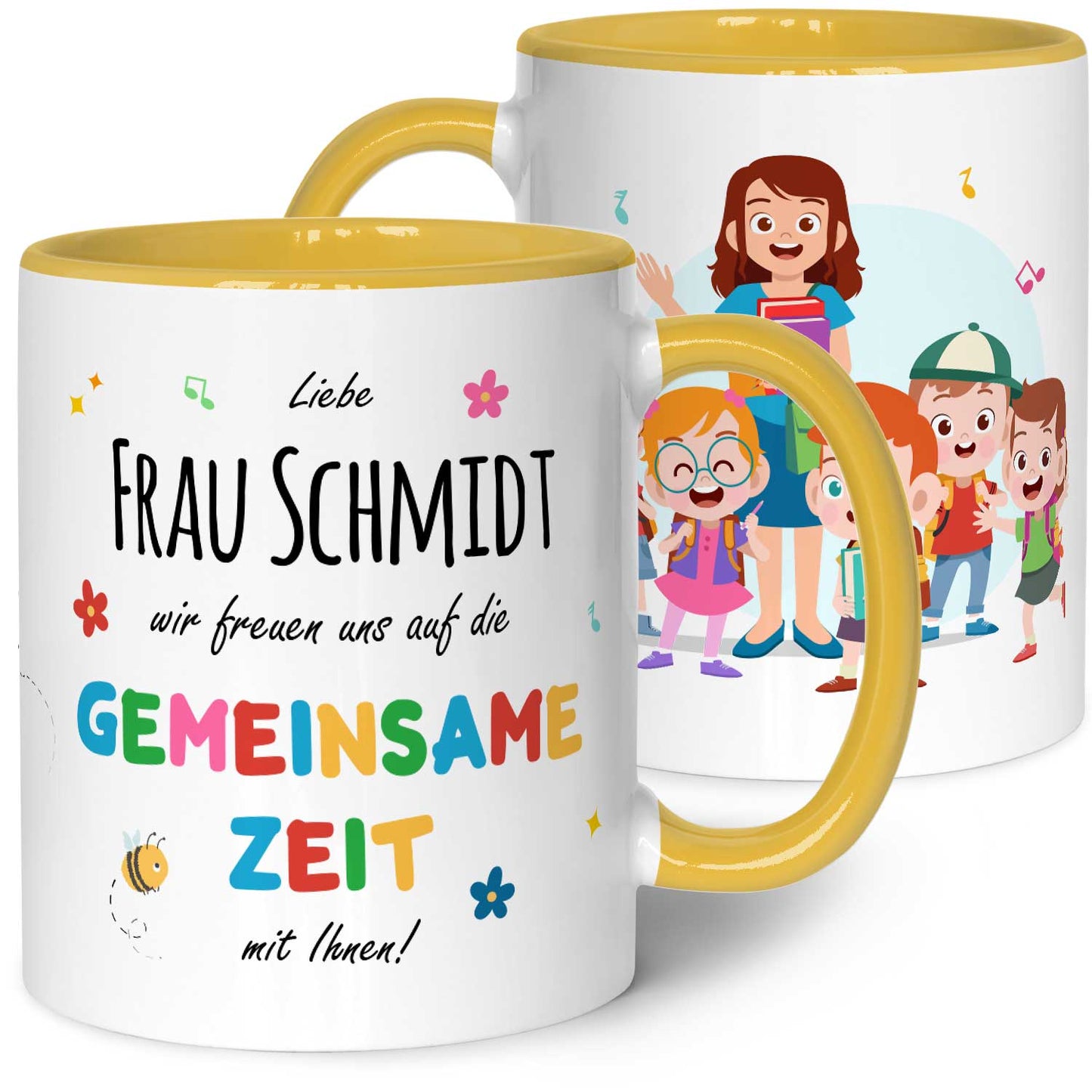 Bedruckte Tasse mit Name - Wir freuen uns auf eine gemeinsame Zeit