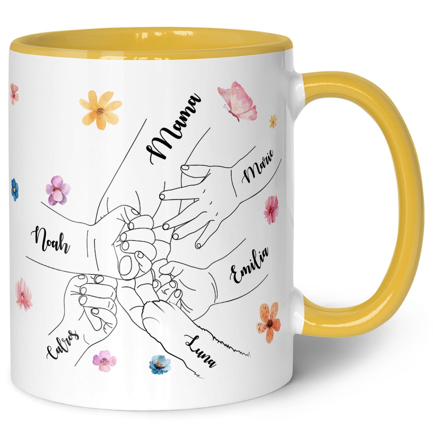 Bedruckte Tasse - Hände halten Mama - Geschenk zum Muttertag