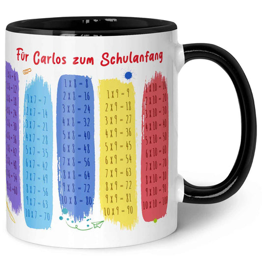 Bedruckte Tasse mit dem 1x1 - personalisiert mit Name