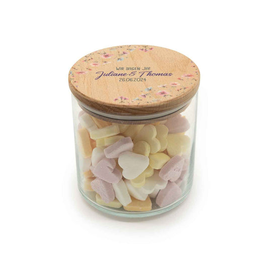 Bedrucktes Vorratsglas mit Holzdeckel - Pastell Flowers