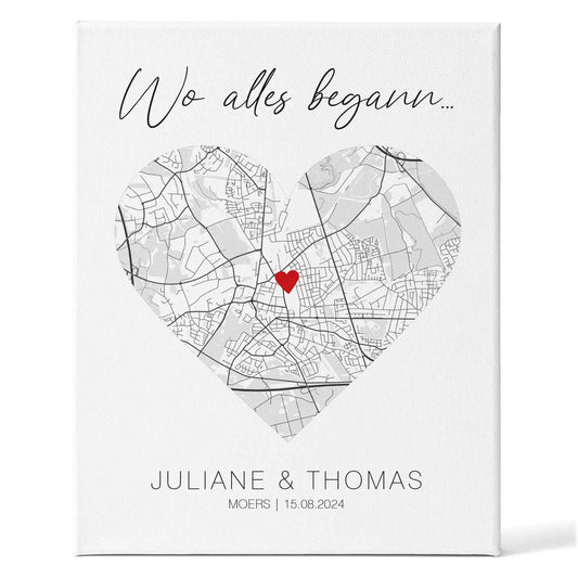 Leinwand mit dem Motiv "Wo alles begann" - Personalisiertes Geschenk mit Wunschort