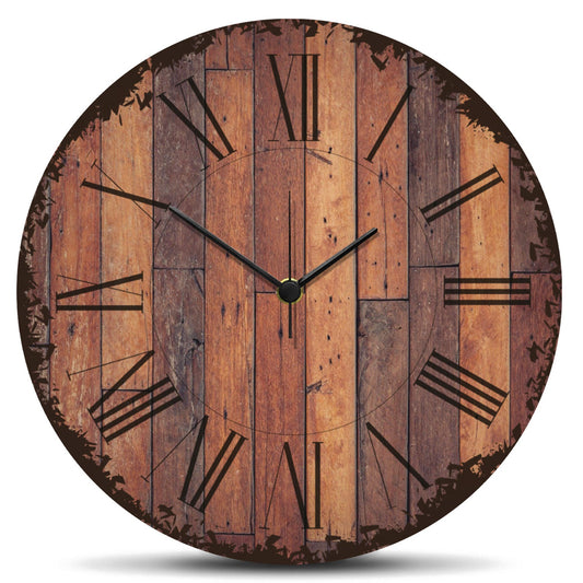 Wanduhr aus Holz Vintage Dielen - mit UV Druck