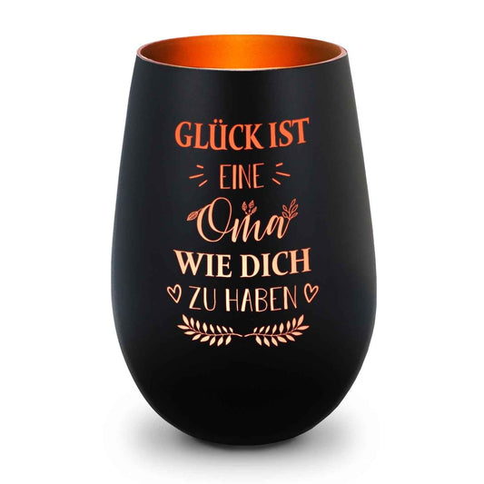 Deko Windlicht aus Glas mit Gravur - Glück ist eine Oma wie Dich zu haben - Ideal für Teelicht