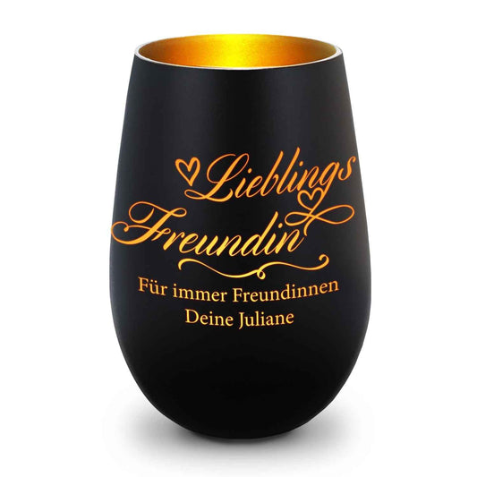 Deko Windlicht aus Glas mit Gravur - Lieblings Freundin v2 - Personalisiert mit Namen
