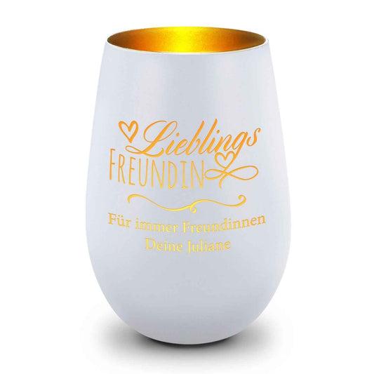 Deko Windlicht aus Glas mit Gravur - Lieblings Freundin - Personalisiert mit Namen