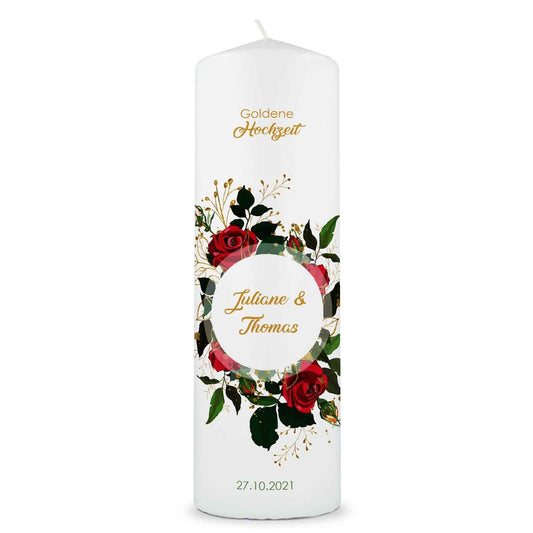 Große Kerze "Goldene Hochzeit" - Hochzeitskerze mit Namen, Datum & Wunschtext