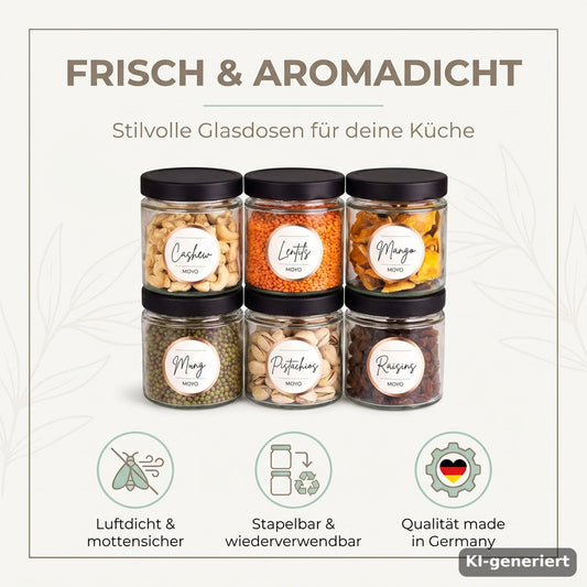 Vorratsgläser 6er Set – Luftdichte Glasbehälter