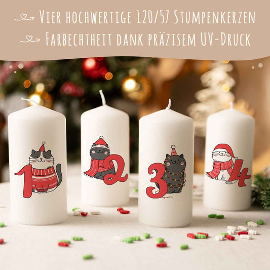 Kleine Kerzen "Advent Katzen" - Adventskerzen im 4er Set