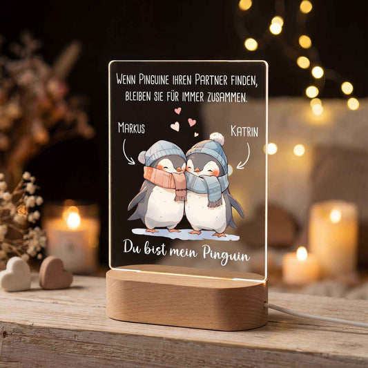 Beleuchtetes LED Acrylglas - Du bist mein Pinguin mit Namen