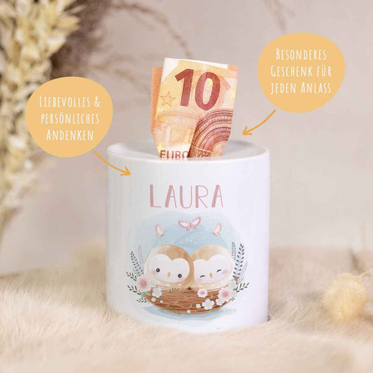 Spardose aus Keramik - Baby Eulen