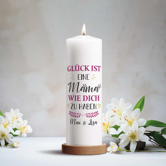 Große Kerze "Glück ist eine Mama" mit Namen - Geschenk für Mama zum Muttertag