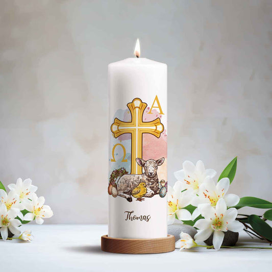 Große Kerze "Osterlamm" mit Namen zu Ostern