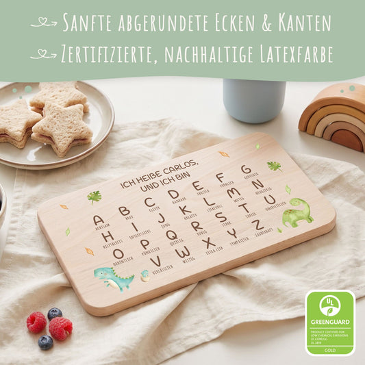 Frühstücksbrettchen mit Druckmotiv & Name - ABC Dinosaurier