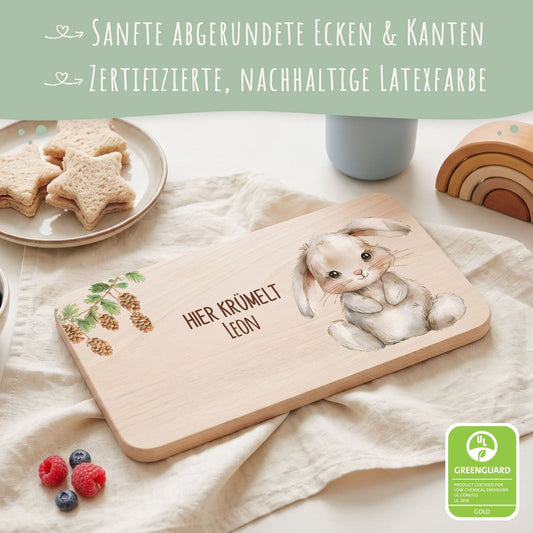 Bedrucktes Frühstücksbrettchen "Hier Krümelt" mit Tiermotiv & Namen