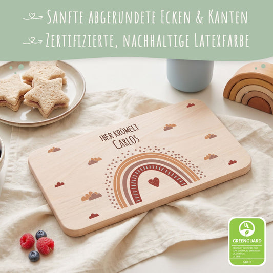 Frühstücksbrettchen mit Druckmotiv & Name - Regenbogen