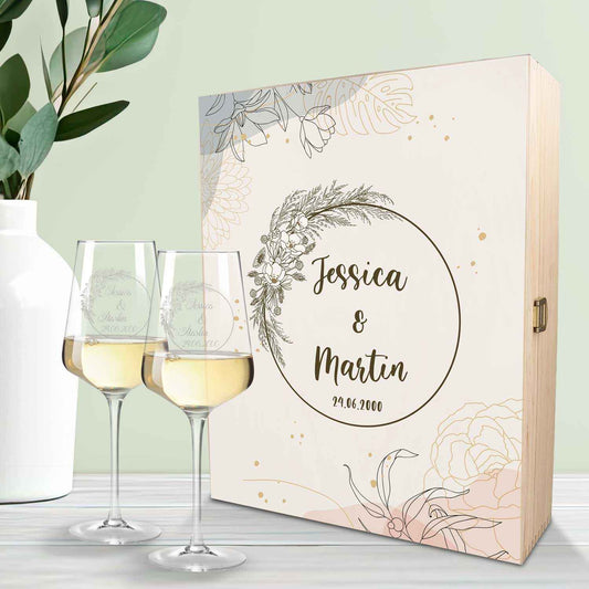 Leonardo Puccini Weingläser mit Gravur - Pampasgras Design mit Namen & Datum
