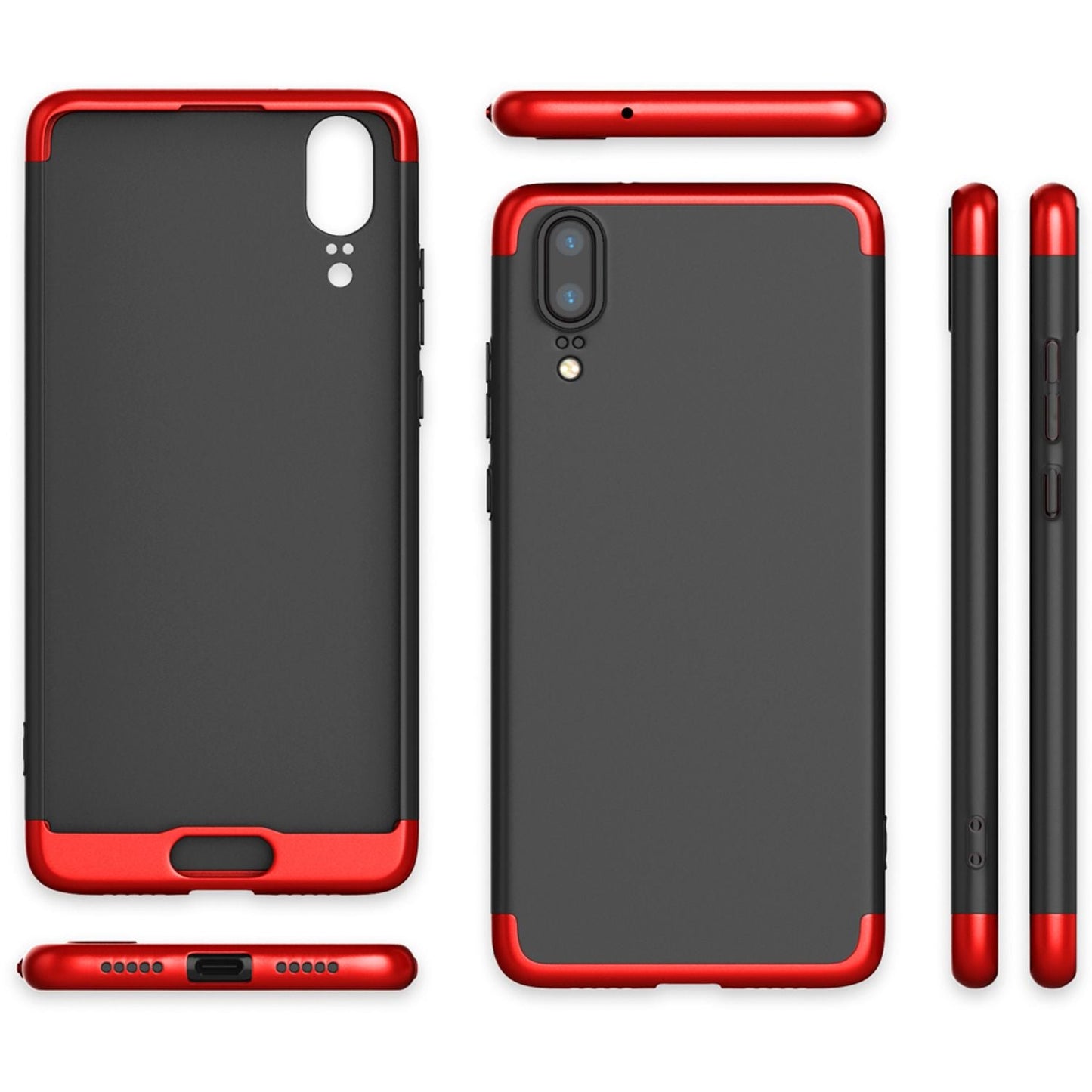 NALIA Rundum Handyhülle kompatibel mit Huawei P20, Cover 360° Grad Hülle Full-Body Doppel-Schutz mit Displayschutzglas, Slim Bumper Hard-Case 2 in 1 Etui, Rückseite & Rahmen