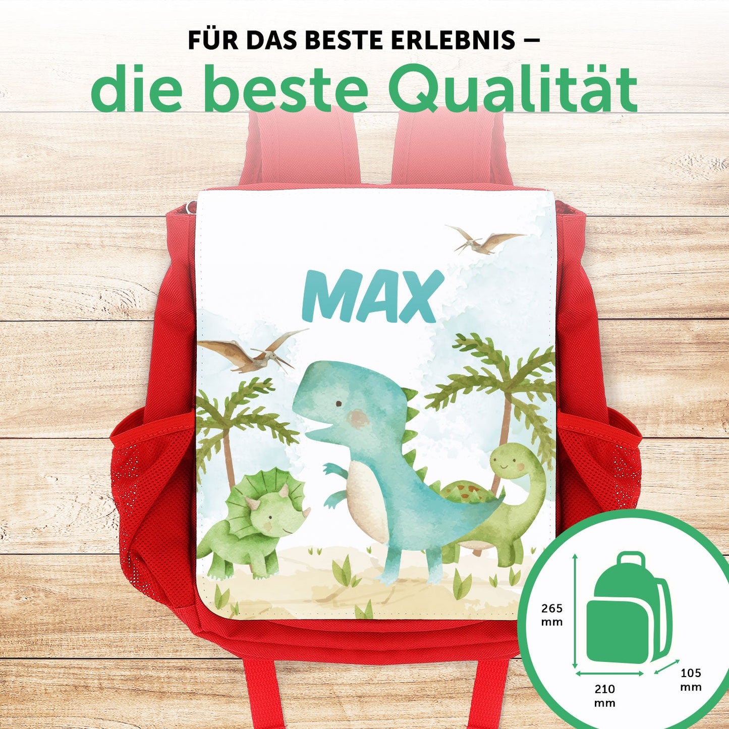 Bedruckter Rucksack für Kinder - Dino mit Name