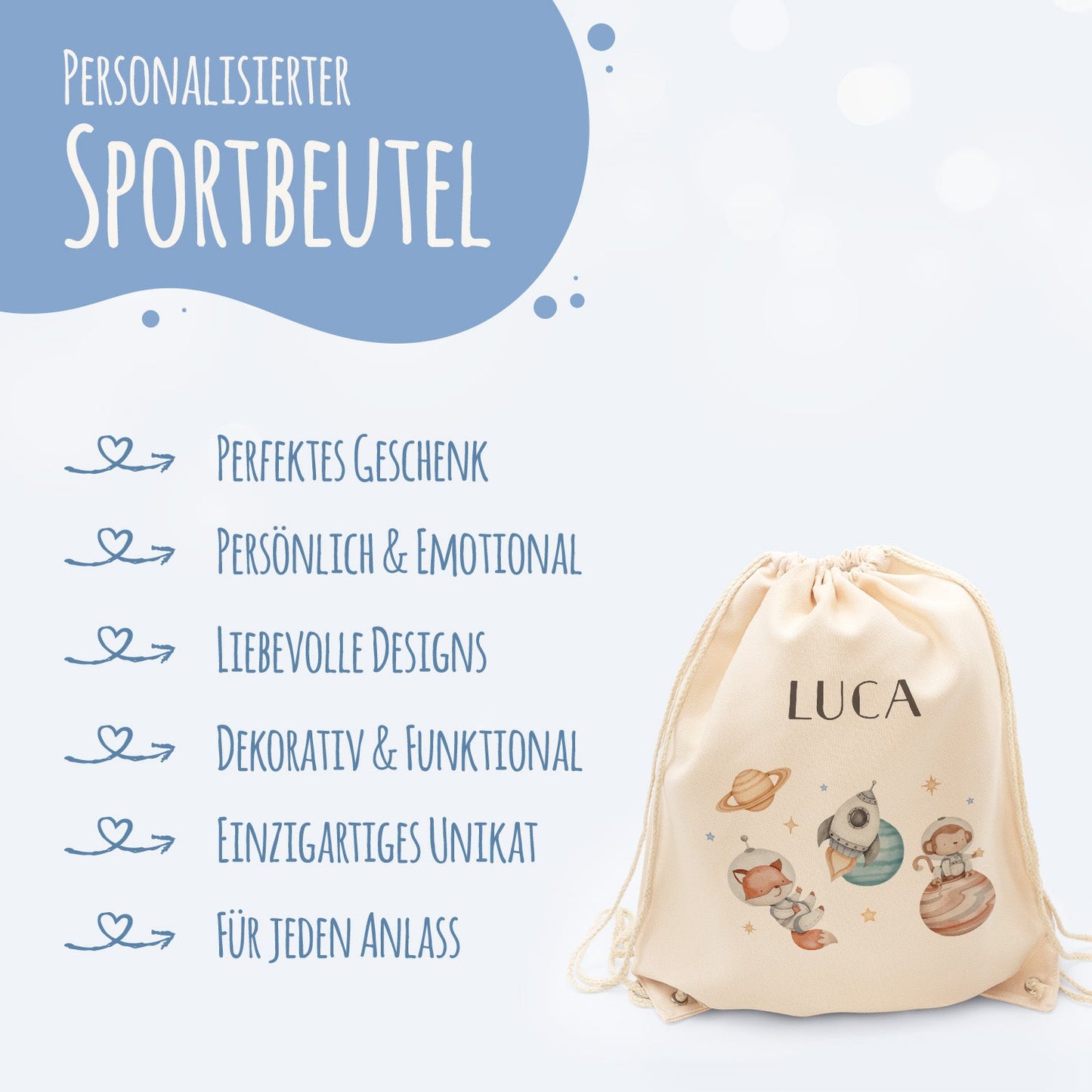 Turnbeutel mit Kindermotiv - Weltraum - für Kinder