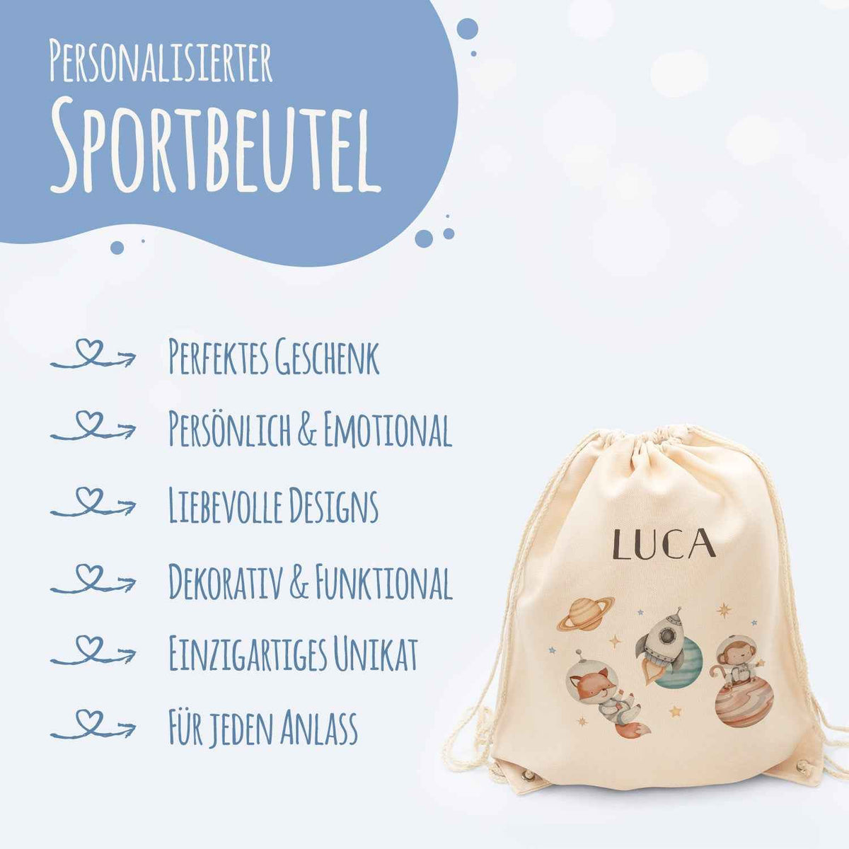 Turnbeutel mit Kindermotiv - Weltraum - für Kinder
