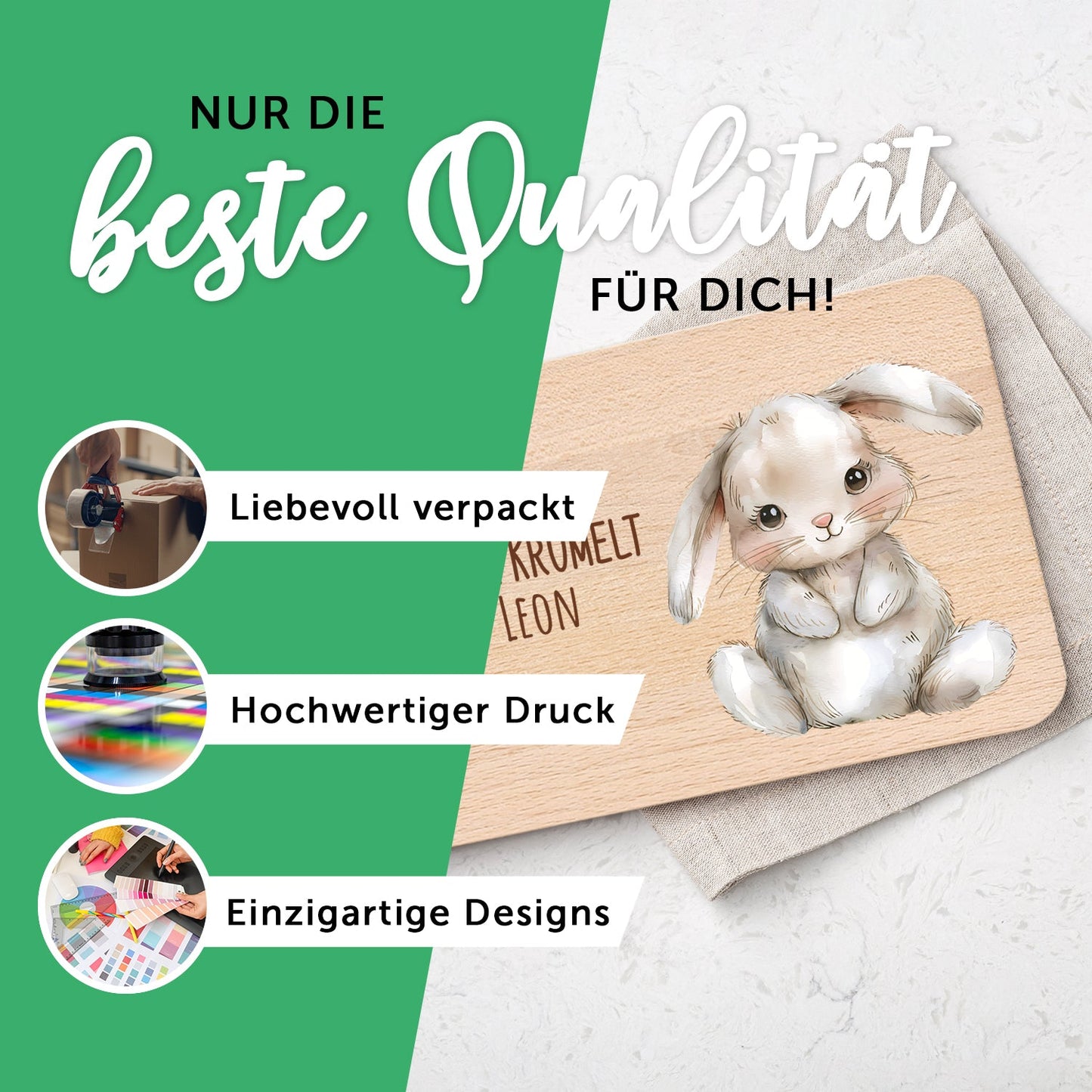 Bedrucktes Frühstücksbrettchen "Hier Krümelt" mit Tiermotiv & Namen