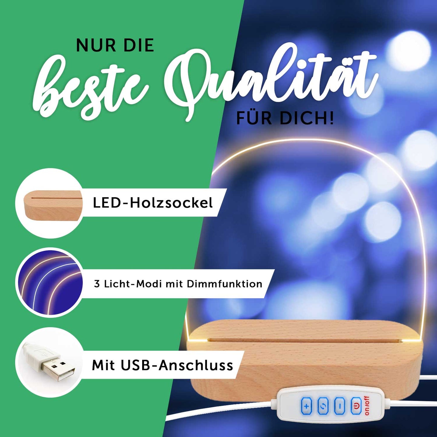 Kinder LED Nachtlicht mit Sockel aus Holz - "Dinogruppe"