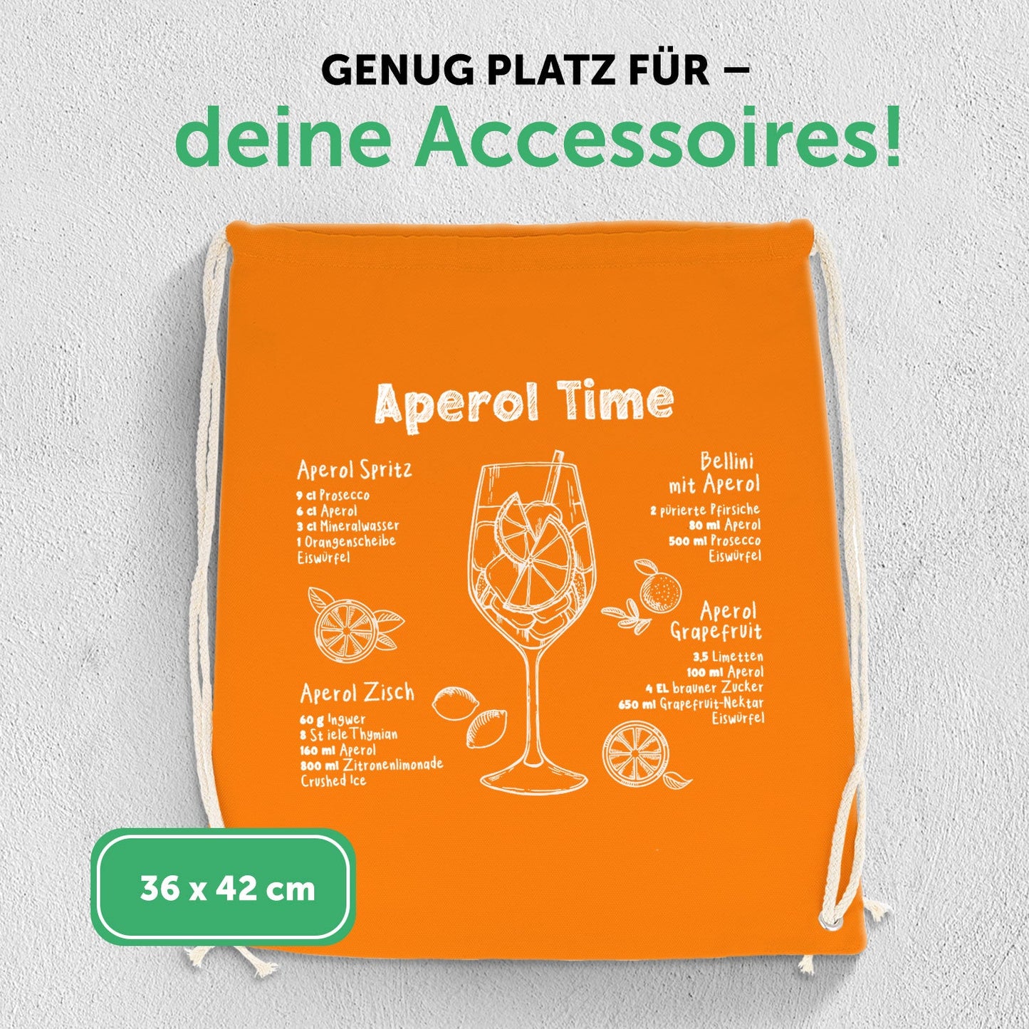 Farbiger Turnbeutel mit DTF-Druck - Aperol Rezepte