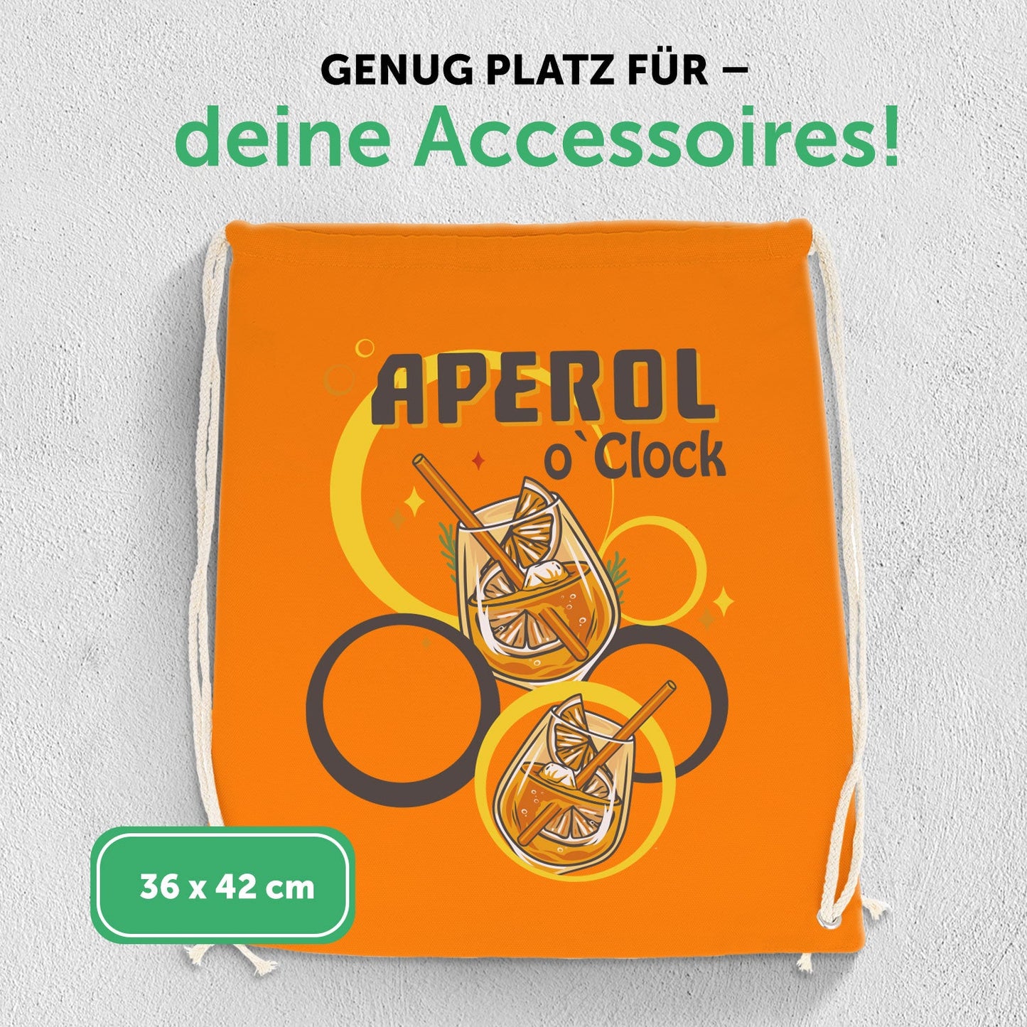 Farbiger Turnbeutel mit DTF-Druck - Aperol o'clock