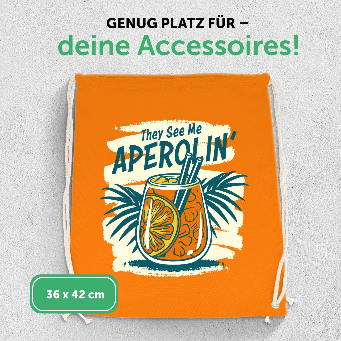 Farbiger Turnbeutel mit DTF-Druck - They see me Aperolin