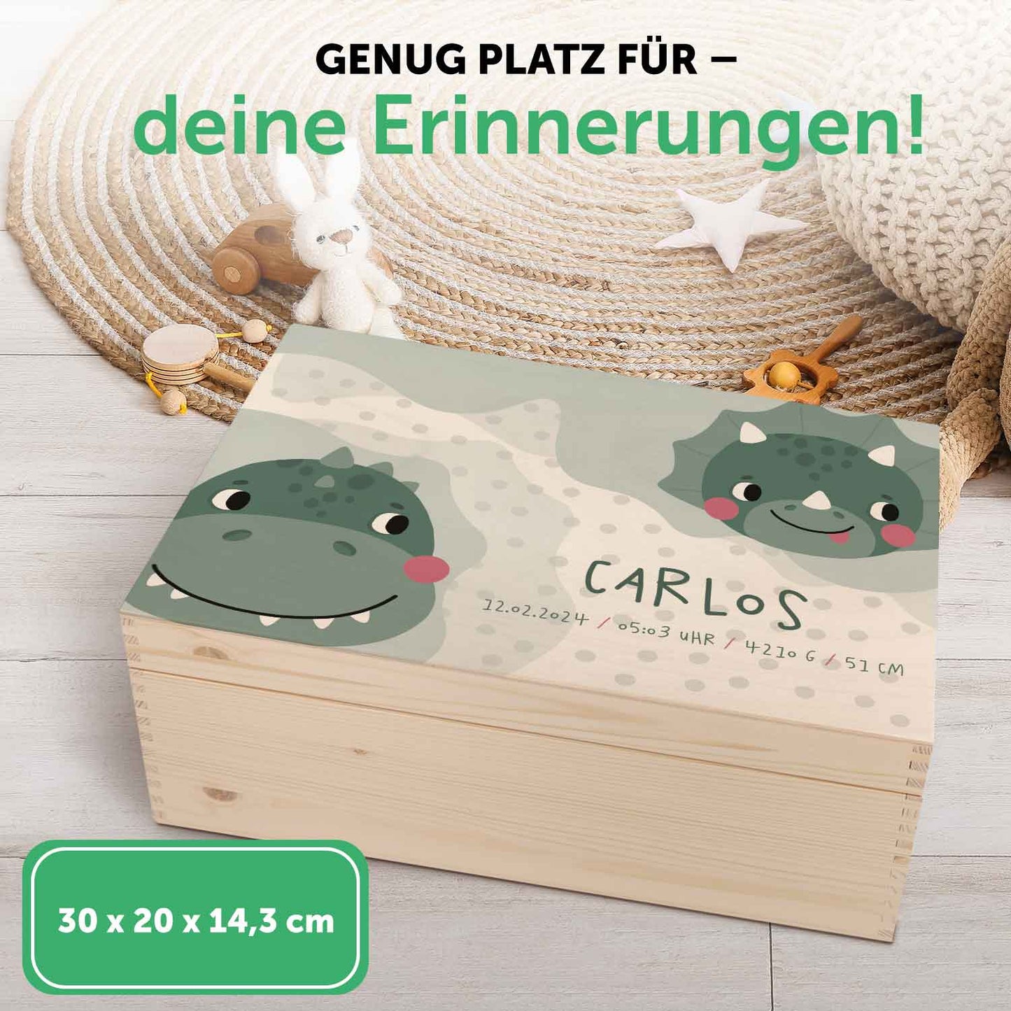 Erinnerungskiste für Kinder mit UV-Druck im Dino Design
