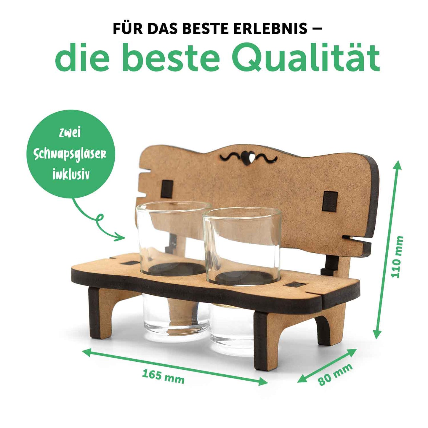 Gravierte Schnapsbank im Herzen Design mit Namen & Datum + 2 Schnapsgläser