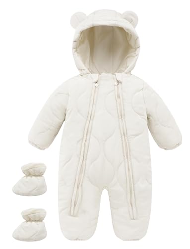 FEOYA Baby Winter Jumpsuit with Hood Snowsuit Down Suit Romper Thermal Outdoor Snow Jumpsuit Long Sleeve Down Shoes 3-18 Months