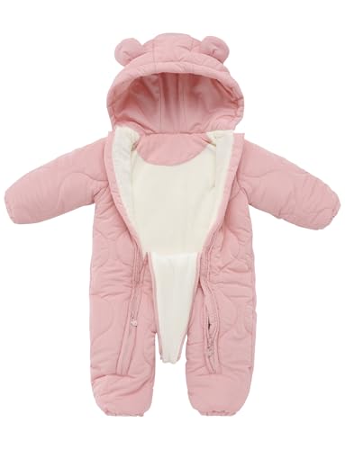 FEOYA Baby Winter Jumpsuit with Hood Snowsuit Down Suit Romper Thermal Outdoor Snow Jumpsuit Long Sleeve Down Shoes 3-18 Months