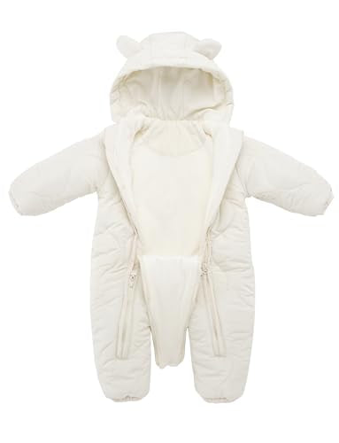 FEOYA Baby Winter Jumpsuit with Hood Snowsuit Down Suit Romper Thermal Outdoor Snow Jumpsuit Long Sleeve Down Shoes 3-18 Months